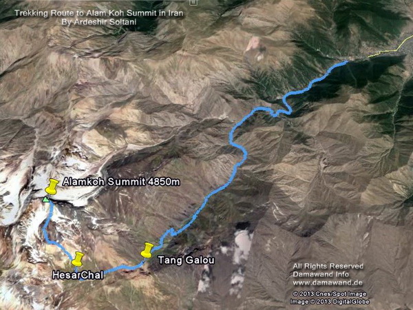 Alam kooh Trekking South Route Map